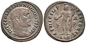 GALERIO. Follis. 308-310 d.C. Alexandría. ... 