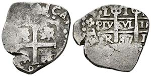 CARLOS II. 1 Real. 1687. Lima R. Dos fechas ... 