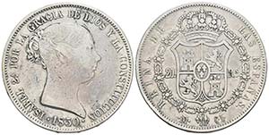 ISABEL II. 20 Reales. 1850. Madrid CL. ... 