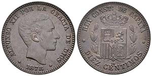 ALFONSO XII. 10 Céntimos. 1878. Barcelona ... 