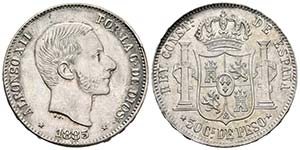 ALFONSO XII. 50 Centavos de Peso. 1885. ... 