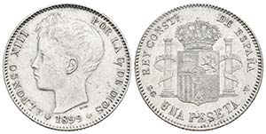 ALFONSO XIII. 1 Peseta. 1899 *18-99. Madrid ... 