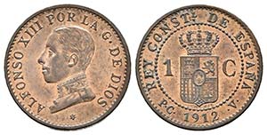 ALFONSO XIII. 1 Céntimo. (Ae. 1,08g/15mm). ... 