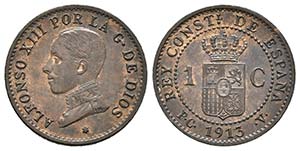 ALFONSO XIII. 1 Céntimo. (Ae. 0,99g/15mm). ... 
