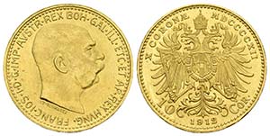 AUSTRIA. 10 Coronas. (Au. 3,38g/19mm). 1912. ... 