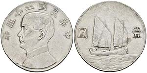 CHINA. Sun Yat-sen. 1 Dollar. 1933, Año=22. ... 