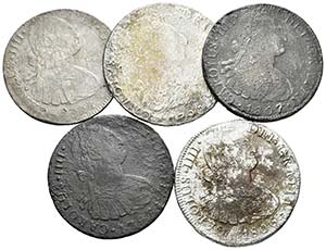 CARLOS IV. Lote compuesto por 5 monedas de 8 ... 
