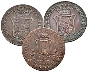 ISABEL II. Lote compuesto por 3 monedas de 6 ... 