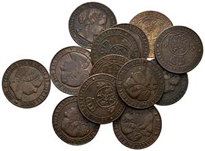 ISABEL II. Lote compuesto por 13 monedas de ... 