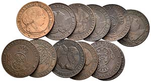 ISABEL II. Lote compuesto por 12 monedas de ... 