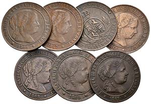 ISABEL II. Lote compuesto por 7 monedas de 2 ... 