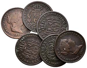 ISABEL II. Lote compuesto por 6 monedas de 5 ... 