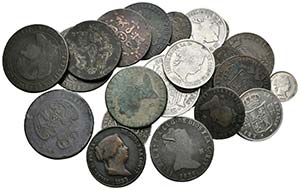 ISABEL II. Lote compuesto por 25 monedas, ... 