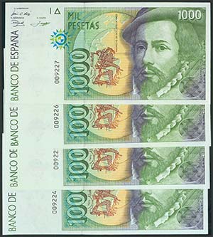 Conjunto de 4 billetes correlativos de 1000 ... 