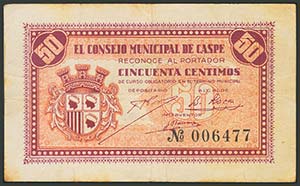 CASPE (ZARAGOZA). 50 Céntimos. (1938ca). ... 