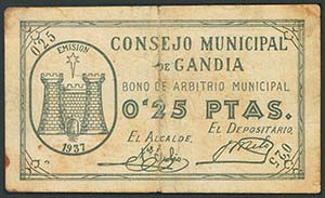 GANDIA (VALENCIA). 25 Céntimos. 1937. Serie ... 