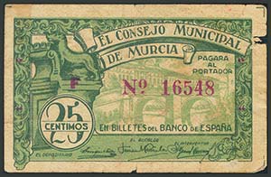 MURCIA. 25 Céntimos. (1938ca). Serie F. ... 