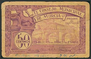MURCIA. 50 Céntimos. (1938ca). Serie D. ... 