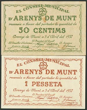 ARENYS DE MUNT (BARCELONA). 50 Céntimos y 1 ... 