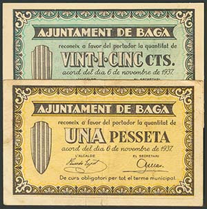 BAGA (BARCELONA). 25 Céntimos y 1 Peseta. 6 ... 