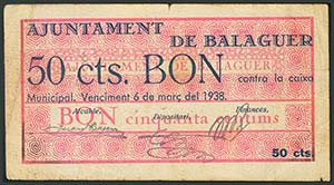 BALAGUER (LERIDA). 50 Céntimos. 6 ... 