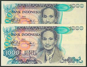 INDONESIA. 1000 Rupiah. 1980. Pareja ... 