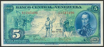 VENEZUELA. 5 Bolívares. 10 de Mayo de 1966. ... 