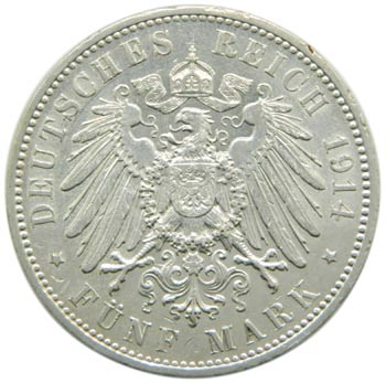 Alemania. 5 mark. 1914. E. ... 