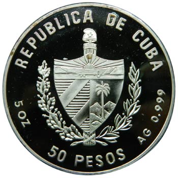 Cuba. 50 pesos. 1995. KM#489. Ag ... 