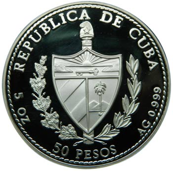 Cuba. 50 pesos. 1996. KM#558. Ag ... 
