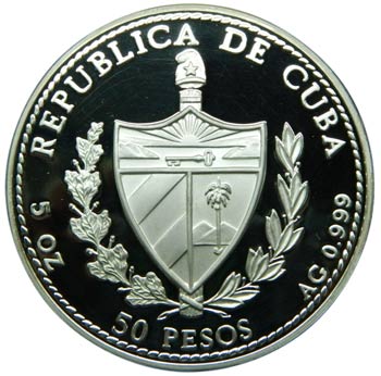 Cuba. 50 pesos. 1996. KM#559. Ag ... 
