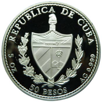 Cuba. 50 pesos. 1996. KM#560. Ag ... 