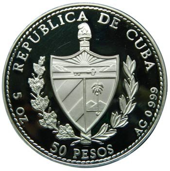 Cuba. 50 pesos. 1996. KM#564. Ag ... 