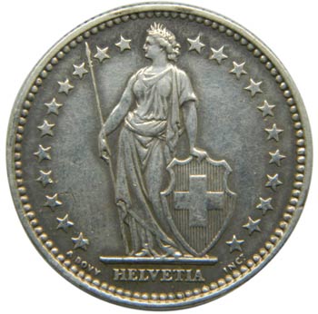 Suiza. 2 francs. 1908. B. Berna. ... 