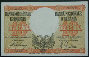 Albania. 10 lek. ND. (1940). (Pick ... 