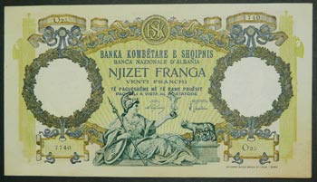 Albania. 20 franga. ND. (1939). ... 