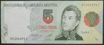 Argentina. 5 pesos. ND (1992-97). ... 