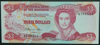 Bahamas. 3 dollars. L. 1974 ... 