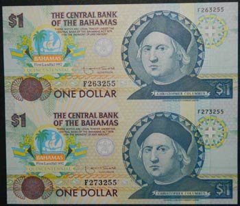 Bahamas. 1 dollars. 2 billetes sin ... 