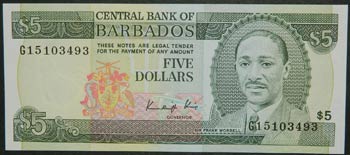 Barbados. 5 dollars. ND (1986). ... 