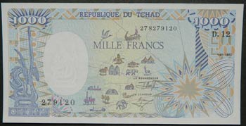 Chad. 1000 francs. 1.1.1992. (Pick ... 