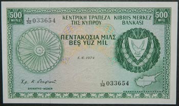 Chipre. 500 mils. 1.6.1974. (Pick ... 
