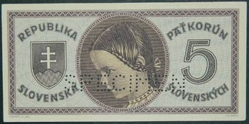 Eslovaquia. 5 korun. ND (1945). ... 