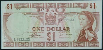 Fiji. 1 dollar. ND (1974). (Pick ... 