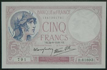 Francia. 5 francs. 24.8.1939. ... 