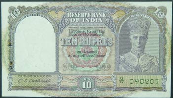 India. 10 rupees. ND (1943). (Pick ... 