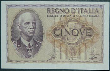 Italia. 5 lire. 1940. (Pick ... 