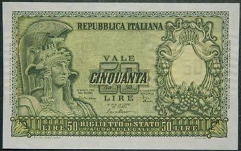 Italia. 50 lire. 1951. (Pick 91 ... 