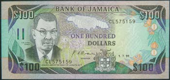 Jamaica. 100 dollars. 1.7.1991. ... 