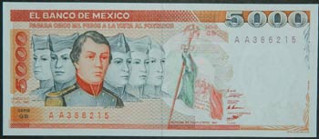 México. 5000 pesos. 19.7.1985. ... 